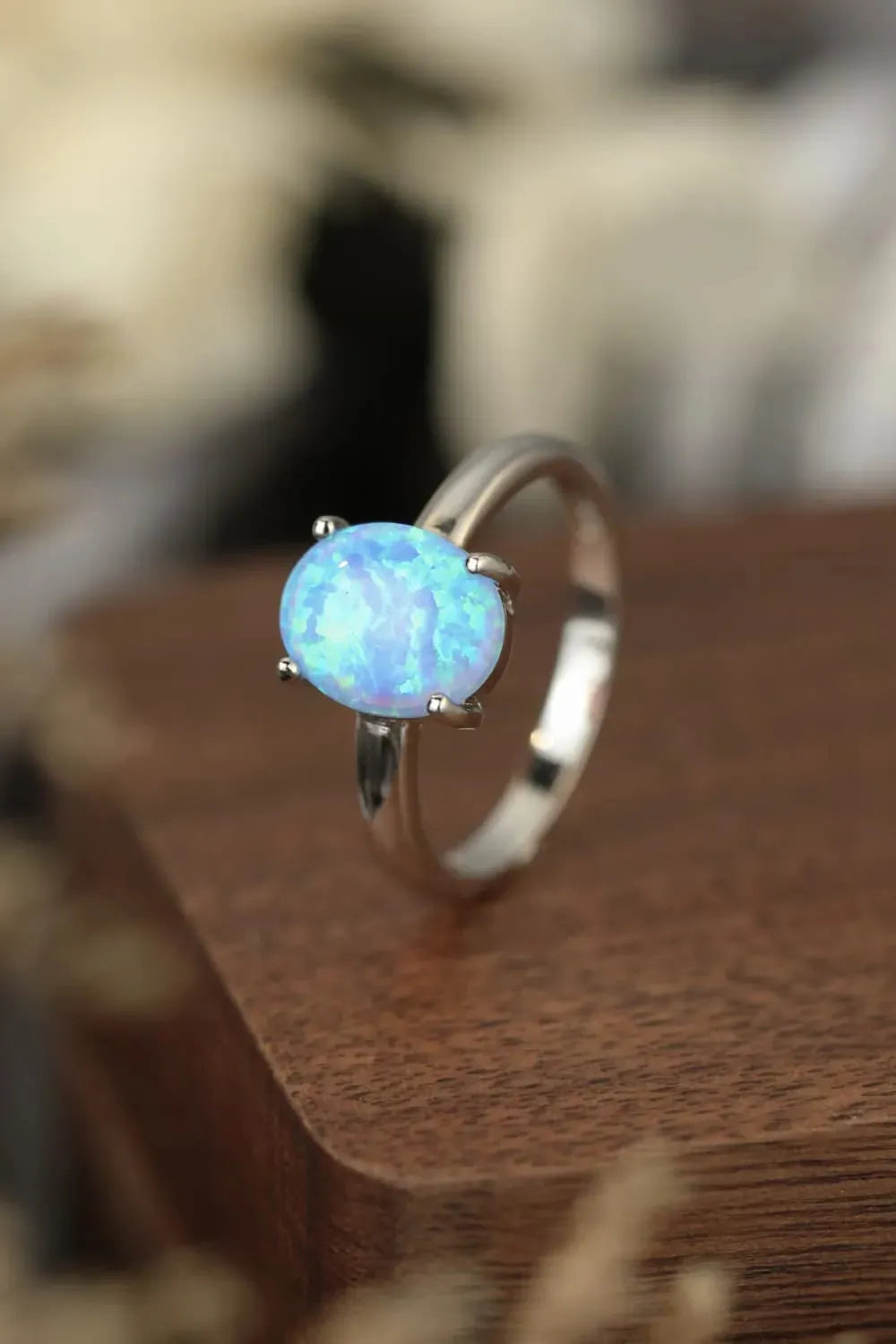 925 Sterling Silver Opal Solitaire Ring Opal - Tophatter Daily Deals